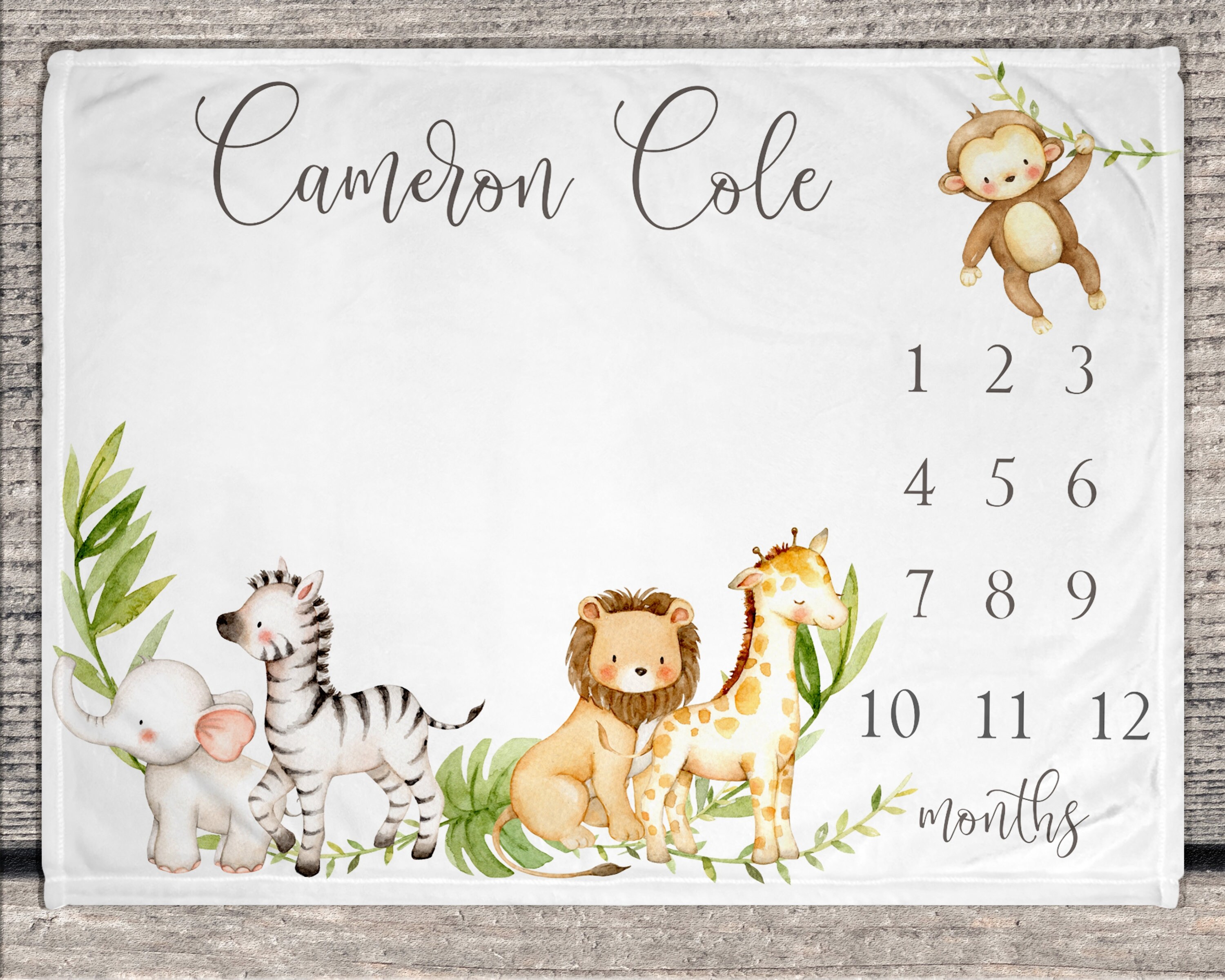 Safari Animal Milestone Blanket Baby Month Blanket Jungle Etsy