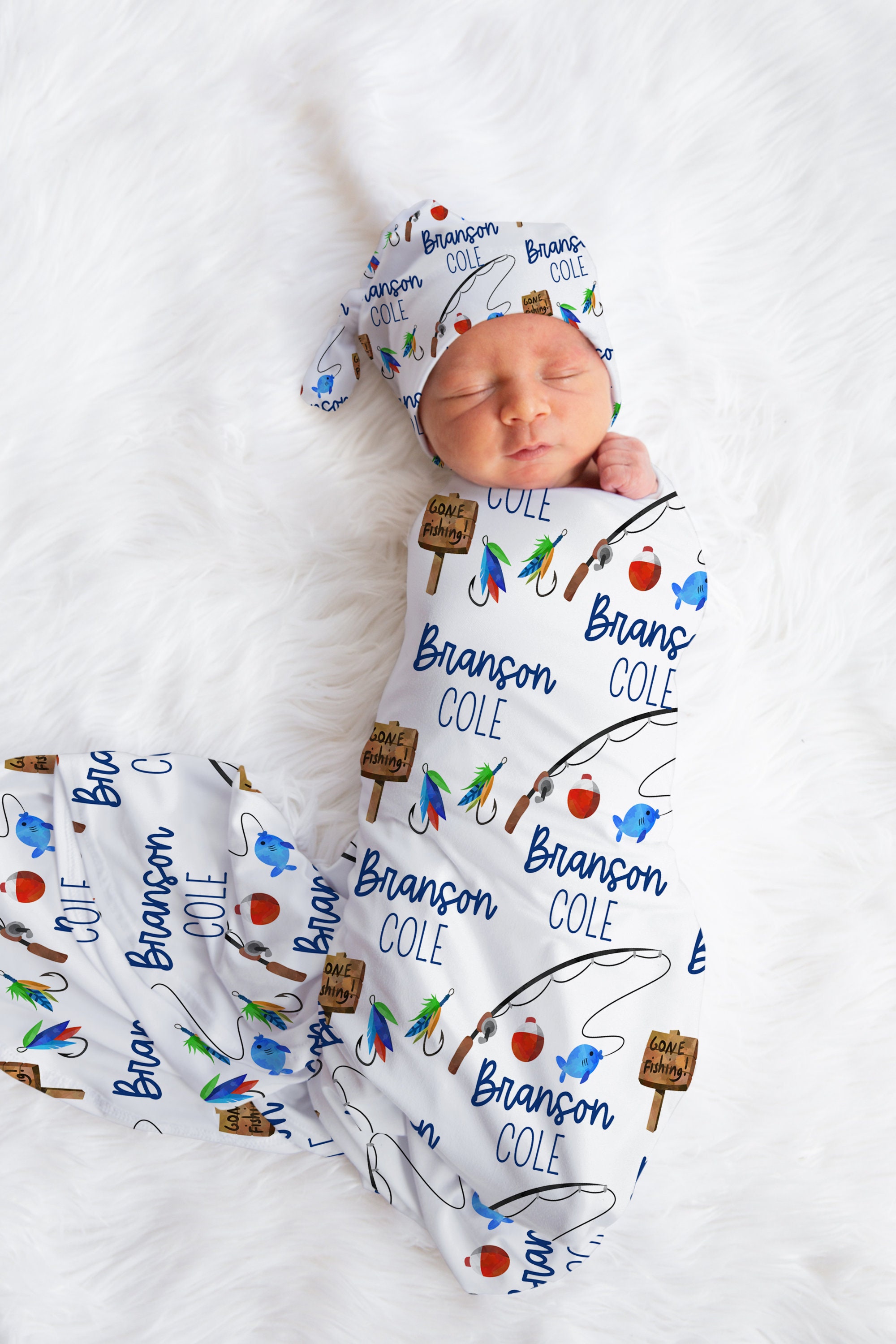 Baby Boy Personalized Blanket Fishing Stretchy Fish Swaddle Etsy