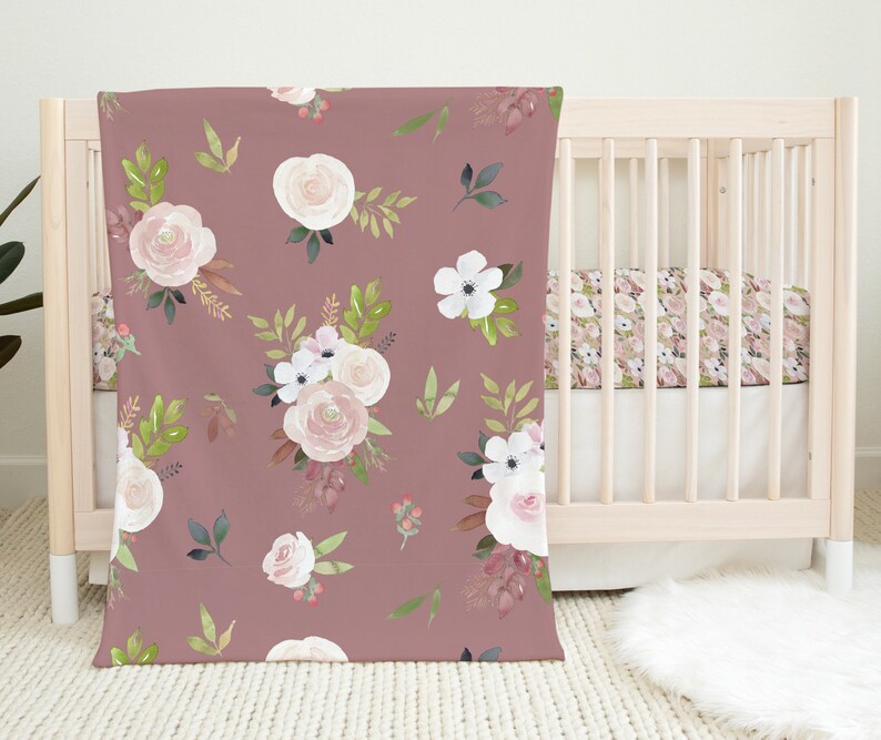 Mauve Vintage floral Baby Blanket Floral toddler little girl Etsy