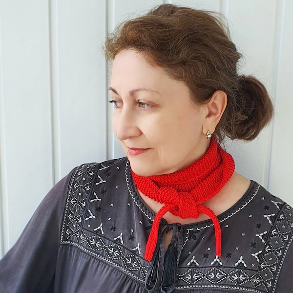 Small cotton scarf Sophie, Mini Scarf in cotton, Red Scarf, Knit neck scarf, Cotton Sophie scarf - Birthday gift for her