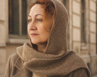 Long Knit Hooded Wrap | Sophie Hood Scarf