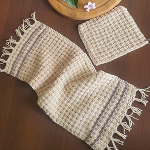 Knitted Kitchen Towel & Dishcloth Pattern | Waffle Cotton Set