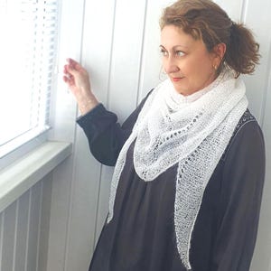 White Mohair Shawl | Knit Triangle Scarf | Lightweight Warm Wrap