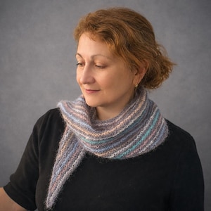 Striped Mohair Shawl Knitting Pattern | Light Triangle Bactus Wrap