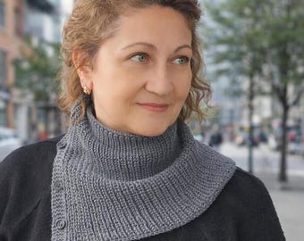 Buttoned Neck Scarf Knitting Pattern | Easy Knit Cowl