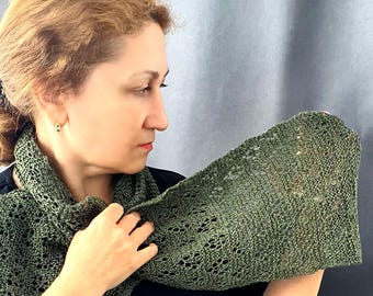 Knit Lace Scarf | Lightweight Floral Lace Wrap in Silk Merino