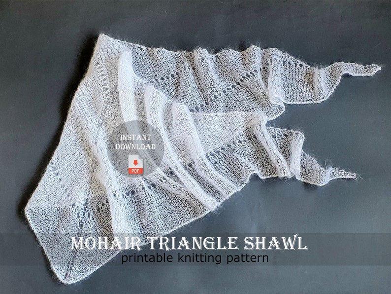 KNITTING PATTERN Mohair Shawl. Lusi White Shawl Easy Knitting Pattern, Instant Download PDF File