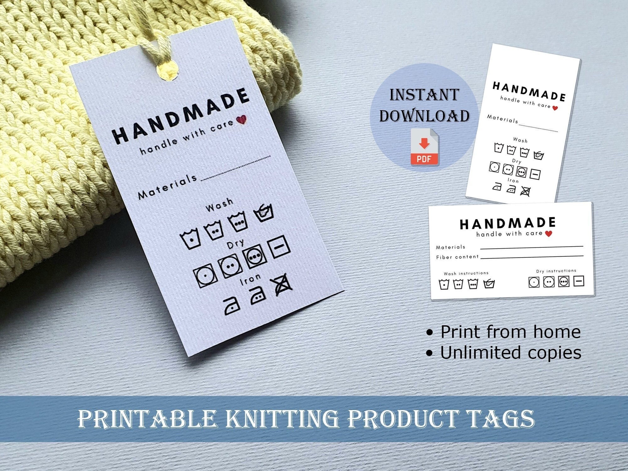 PRINTABLE Tags for Handmade Items With Care Instructions. Etsy