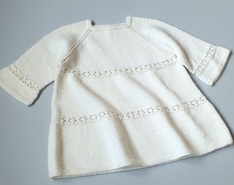 Robe blanche de bébé, robe tricotée pour bébé fille, robe de baptême, vêtements de bébé fille, cadeau pour fille todler