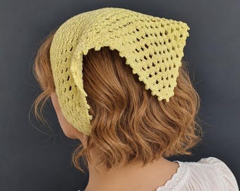 Yellow Cotton Crochet Bandana | Triangle Head Scarf