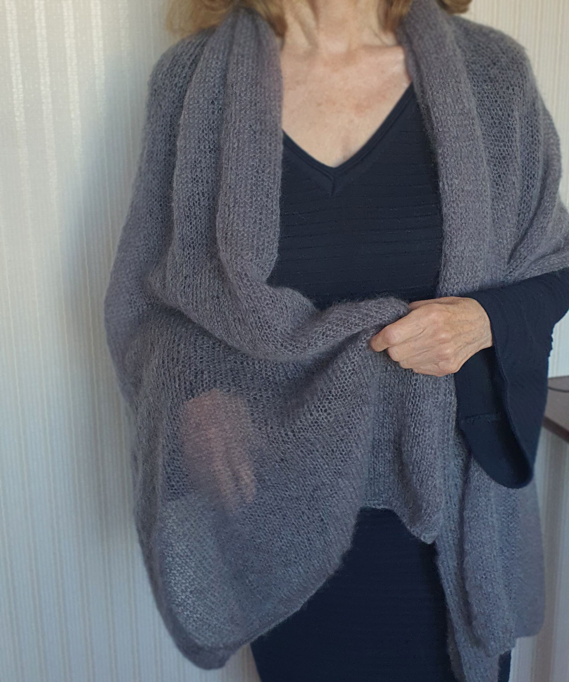 Knitted Mohair Scarf. Wedding Wrap. Shawl Dark Gray - Etsy