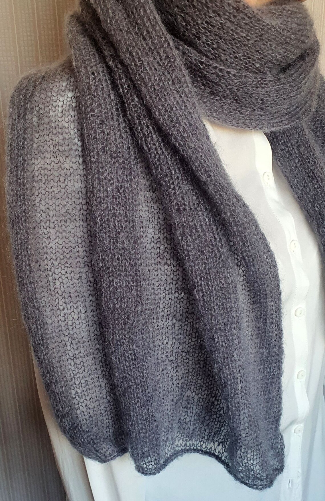 Knitted Mohair Scarf. Wedding Wrap. Shawl Dark Gray - Etsy