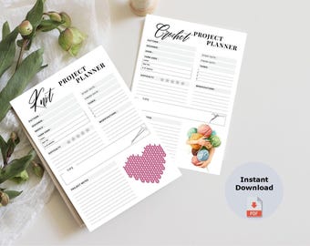 Notas de tejido y crochet / Proyecto imprimible (juego de 2)