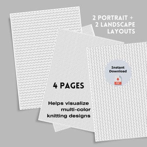Puede incluir: Cuatro p&aacute;ginas blancas con un patr&oacute;n de tejido gris, dise&ntilde;adas para ayudar a visualizar dise&ntilde;os de tejido multicolor. Las p&aacute;ginas incluyen 2 dise&ntilde;os verticales y 2 horizontales. Tambi&eacute;n se ven las palabras "4 PAGES" y "Descarga instant&aacute;nea".