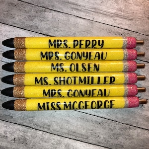 Teacher Pencil Glitter Pens, Inkjoy Gel 0.7, Personalized Pens, Teacher Gift, Pencil Pens