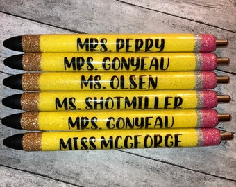 Personalized Glitter Pencil Pen, Papermate Inkjoy Gel 0.7, Refillable, Teacher Appreciation Gift