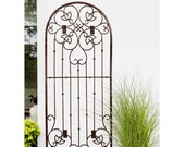 H Potter 6 Ft Tall Metal Garden Wall Trellis - Iron Scroll Wall Art with Mounting Brackets - Charcoal Brown Powdercoat Finish