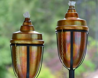 H Potter Torches, Set of 2 Rustic Patio Garden Torches, Outdoor Dining Lighting, Patio, Deck, Yard, Pole Stakes into Ground and Deck Mounts