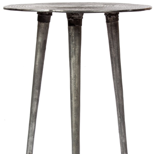 H Potter Round Table Outdoor Side End Table Narrow Entryway Table Silver Pewter Color for Porch Patio Deck Indoor Living Room, Small Spaces