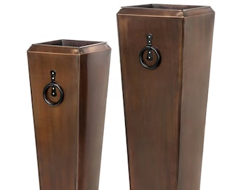 H Potter Tall Copper Set of Two Planters, Large and Small as Shown Only, Outdoor, Indoor, Front Door Entryway Patio, Deck, Garden,