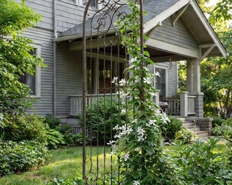 Tall Metal Garden Trellis, Iron Scrollwork, Outdoor Privacy Screen