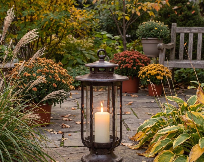 H Potter Candle Lantern | 19" Tall Cast Iron & Glass | Indoor Outdoor Lighting | Pool Patio Deck Backyard