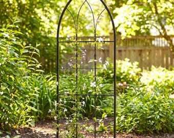 H Potter Trellis 62" -  Tall Metal Yard Art for Backyard Landscaping & Climbing Plants - Black Finish Iron Outdoor Gothic Gift Idea Rose Ivy