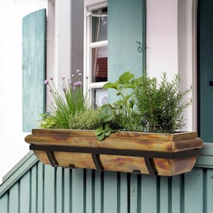 H Potter 30&quot; Window Box Planter – Stainless Steel Outdoor Window Box with Brackets, Rustic Copper Finish, Large Metal Flower Box