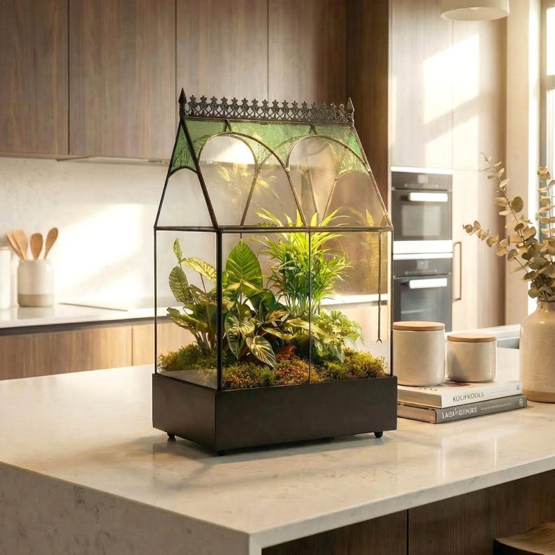 H Potter Glass Terrarium Container Indoor 18" Tall Planter Wardian Case Glasshouse Mother's Day Gift Idea - Wedding Gift or Card Box bild 1