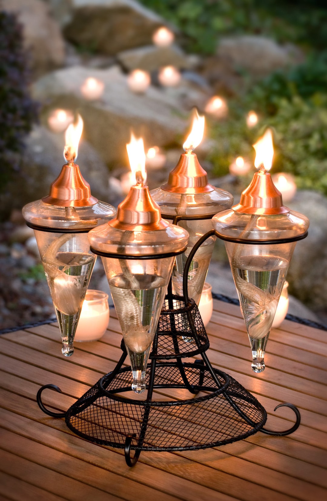 H Potter Tabletop Glass Torch Outdoor Lighting Patio Lighting, Deck,  Balcony, Backyard Decor Copper Snuffer Holiday Garden Wedding Gift Idea 