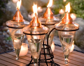 H Potter Tabletop Glass Torch Outdoor Lighting Patio Lighting, Deck, Balcony, Backyard Decor Copper Snuffer Holiday Garden Wedding Gift Idea