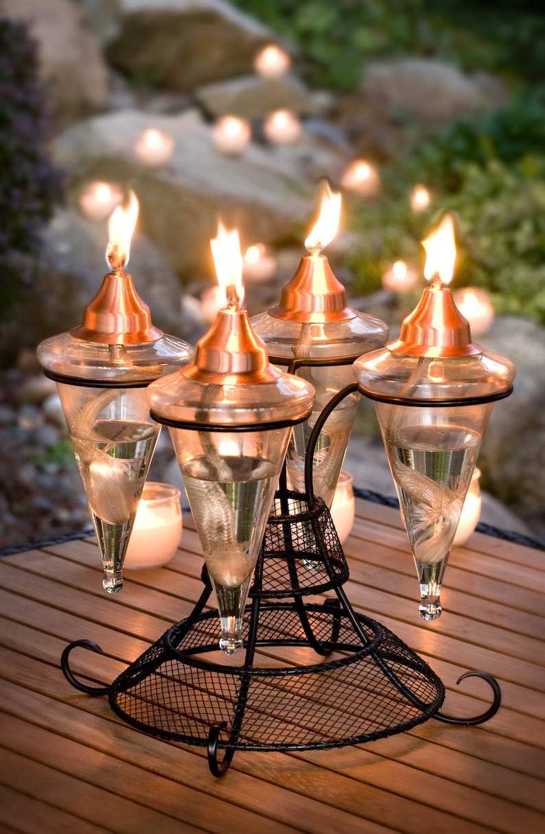 H Potter Tabletop Glass Torch Outdoor Lighting Patio Lighting, Deck, Balcony, Backyard Decor Copper Snuffer Holiday Garden Wedding Gift Idea image 1