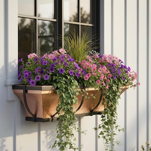 H Potter 30” Real Copper Window Box Planter with Brackets, Outdoor Flower Box for Windows Deck Balcony, Herb Garden Planter