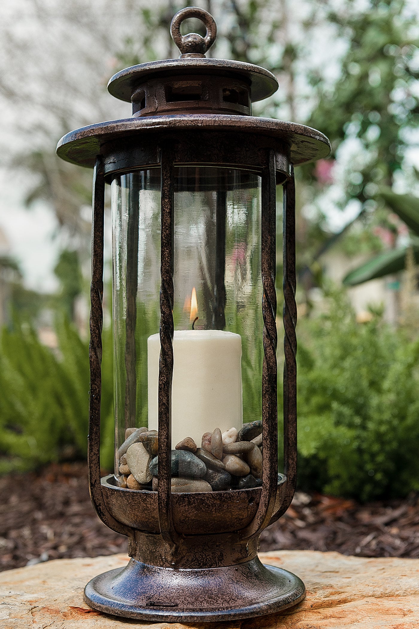 H Potter Candle Lantern Cast Iron & Glass 19