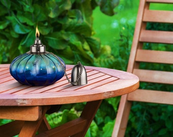 H Potter Glass Torch - Blue Tinted Glass - Outdoor Patio & Deck Lighting -Balcony - Backyard Decor - Wedding Idea