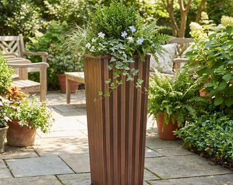 H Potter Antique Copper Tall Metal Garden Planter – Indoor Outdoor Entryway & Front Door Decor, Heirloom, Durable Large Statement Planter
