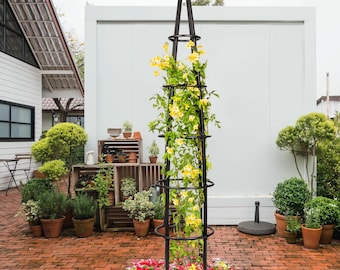 H Potter - Tall Metal Garden Obelisk Trellis – Black Finish, 8 ft Climbing Plant Support