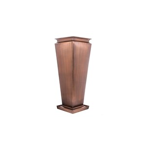 May include: A tall, copper-colored planter with a square base and a slightly flared top. The planter has a smooth, slightly textured surface.