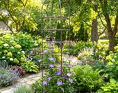 H Potter Garden Trellis 8.5 Foot Tall Obelisk, Iron Large For Climbing Plants, Metal Vertical Yard Art, Backyard Gift - Roses & Clematis