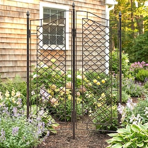Large Freestanding Garden Trellis Privacy Screen, 72" Metal Outdoor Divider, Iron Yard Art Structure by H Potter