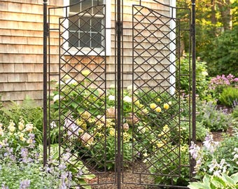 Large Freestanding Garden Trellis Privacy Screen, 72" Metal Outdoor Divider, Iron Yard Art Structure by H Potter