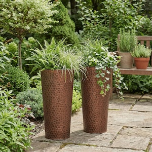 H Potter Planter Set of 2 Large Tall Garden Planter - Handcrafted - Front Door Entryway - Indoor Outdoor - Antique Copper Patio Deck Balcony