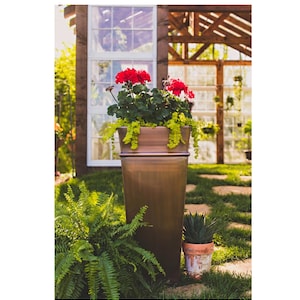 H Potter Metal Planter Tall Large Indoor Outdoor Patio Deck Garden Flower Plant Container Antique Copper Finish Entryway Front Door Balcony