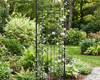 H Potter Garden Trellis | 8 foot Tall | Black Powder Coat | Iron Heavy Scroll | Metal Yard Art | Backyard Landscaping