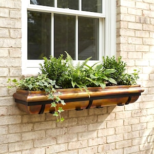 H Potter 48 Inch Long Rustic Copper Window Box Planter | Outdoor Plant Container | Mounting Brackets Included
