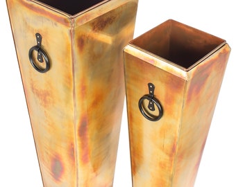 H Potter Planter Set Tall Large Outdoor Indoor, Rustic Pots, Patio, Deck, Garden, Flower Planters, Set of 2, Metal Planters, Courtyard, Art