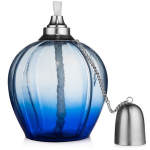 H Potter Handcrafted Glass Tabletop Torch - Apple Shape - Blue Tinted - Patio Outdoor Deck Lighting Decor - Blown Glass