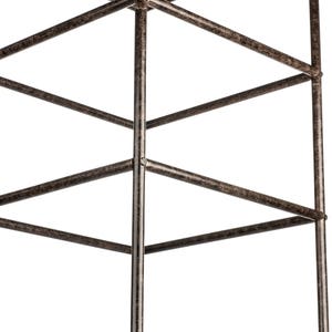 May include: A tall, rectangular metal plant trellis featuring a dark, weathered bronze finish with a textured, mottled surface. The structure is composed of thin, cylindrical metal rods arranged in a grid pattern with horizontal and vertical bars.