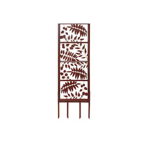 H Potter 82&quot; Metal Trellis Privacy Screen with Ground Spikes, Heavy Duty Outdoor Garden Decor, Laser Cut Leaf Pattern Iron Frame Panel
