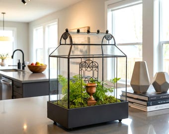 H Potter Terrarium, Curved Glass Terrarium Planter Wardian Case Wedding Centerpiece, Gift Idea, Indoor Garden Plant Container